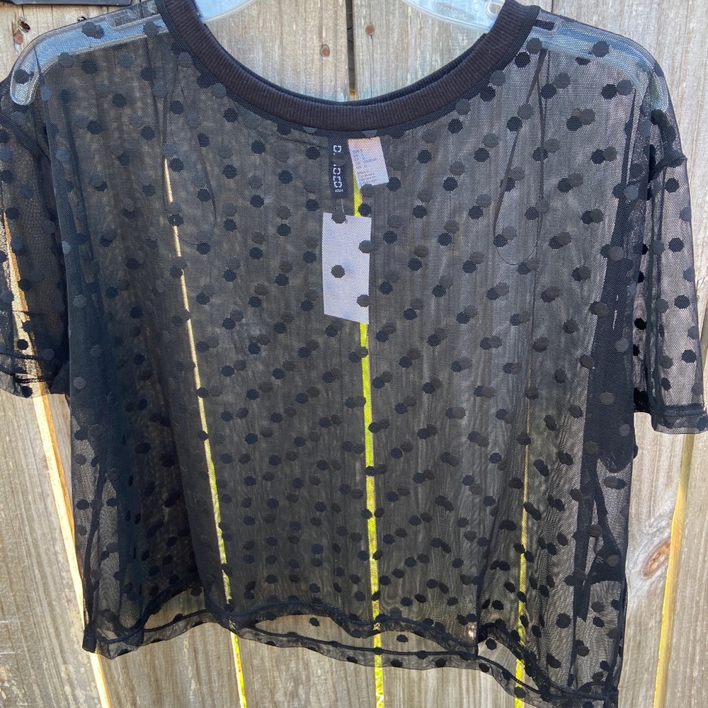 Forever 21 sheer black polka dot crop top NEW